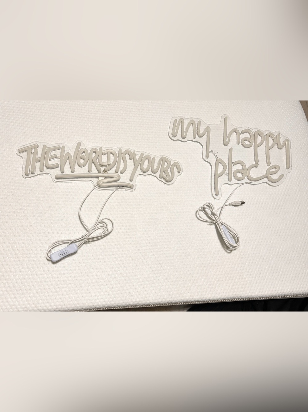 Modern LED Neon Wall Signs – “The World Is Yours” & “My Happy Place”